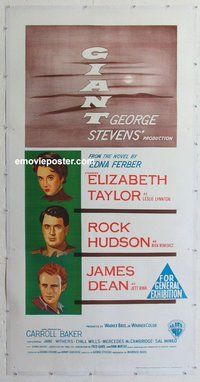f015 GIANT linen Aust three-sheet movie poster '56 James Dean, Taylor, Hudson
