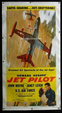 f023 JET PILOT linen three-sheet movie poster '57 John Wayne, Howard Hughes