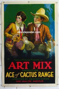 f294 ACE OF CACTUS RANGE linen one-sheet movie poster '24 great stone litho!