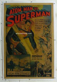 f302 ATOM MAN VS SUPERMAN linen Chap 12 one-sheet movie poster '50 DC serial!