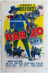 f303 BAR 20 linen one-sheet movie poster R40s Boyd as Hopalong Cassidy!