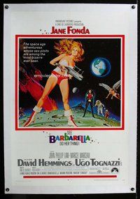 f305 BARBARELLA linen one-sheet movie poster '68 Jane Fonda, Roger Vadim
