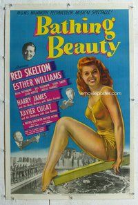 f306 BATHING BEAUTY linen one-sheet movie poster '44 sexy Esther Williams!