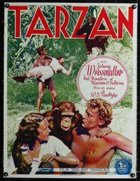 f117 TARZAN THE APE MAN linen Belgian 23x30 movie poster '32 cool!
