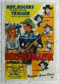 f310 BELLS OF ROSARITA linen one-sheet movie poster '45 Roy Rogers, Evans