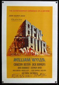 f311 BEN HUR linen one-sheet movie poster '60 Charlton Heston, Wyler