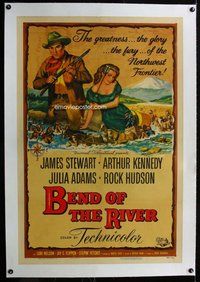 f312 BEND OF THE RIVER linen one-sheet movie poster '52 Jimmy Stewart