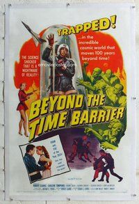 f315 BEYOND THE TIME BARRIER linen one-sheet movie poster '59 Edgar Ulmer