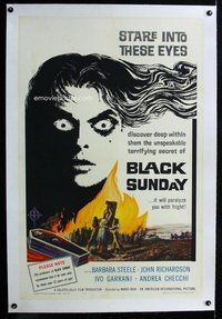 f319 BLACK SUNDAY linen one-sheet movie poster '61 Mario Bava, demons!