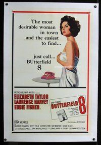 f327 BUTTERFIELD 8 linen one-sheet movie poster '60 callgirl Liz Taylor!