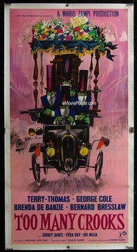 f036 TOO MANY CROOKS linen English three-sheet movie poster '58 great artwork!