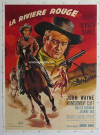 f056 RED RIVER linen French one-panel movie poster R64 Allard art of Wayne!