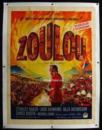 f059 ZULU linen French one-panel movie poster '64 great Roger Soubie artwork!
