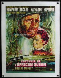 f164 AFRICAN QUEEN linen French 23x31 movie poster R60s Bogart, Hepburn