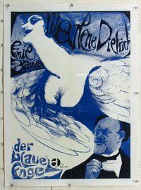 f177 BLUE ANGEL linen German movie poster R1963 Jannings, Dietrich