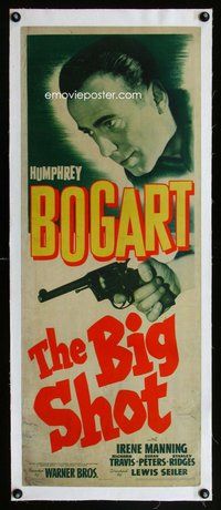 f280 BIG SHOT linen insert movie poster '42 great Bogart w/gun image!