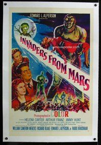 f390 INVADERS FROM MARS linen one-sheet movie poster R55 classic sci-fi!