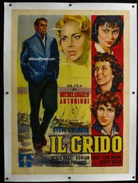 f047 OUTCRY linen Italian one-panel movie poster '57 Antonioni, Manno art!