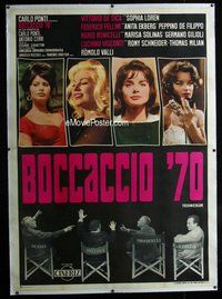f040 BOCCACCIO '70 linen Italian two-panel movie poster '62 Fellini, Loren