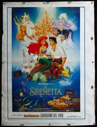 f042 LITTLE MERMAID linen Italian two-panel movie poster '89 Disney cartoon!