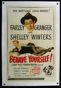 f309 BEHAVE YOURSELF linen one-sheet movie poster '51 Alberto Vargas art!