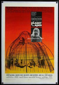 f440 PLANET OF THE APES linen one-sheet movie poster '68 Charlton Heston