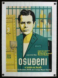 f080 CONVICTED linen Yugoslavian movie poster '50 Milenkovic art!