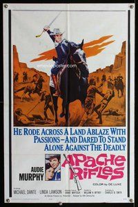 g027 APACHE RIFLES one-sheet movie poster '64 Audie Murphy ablaze w/passion
