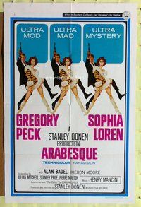 g035 ARABESQUE one-sheet movie poster '66 Gregory Peck, Sophia Loren