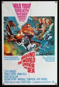 g038 AROUND THE WORLD UNDER THE SEA one-sheet movie poster '66 Bridges
