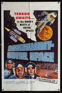 g043 ASSIGNMENT-OUTER SPACE one-sheet movie poster '62 Italian sci-fi!
