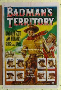 g053 BADMAN'S TERRITORY one-sheet movie poster '46 tough Randolph Scott!