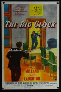 g074 BIG CLOCK one-sheet movie poster '48 Ray Milland, Maureen O'Sullivan