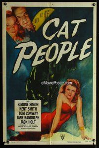 g115 CAT PEOPLE style A one-sheet movie poster R52 sexy Simone Simon!