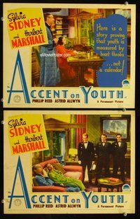 h829 ACCENT ON YOUTH 2 move lobby cards '35 Sylvia Sidney, Marshall