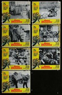 h260 ANGEL UNCHAINED 7 move lobby cards '70 AIP, bikers & hippies!