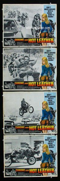 h667 CHROME & HOT LEATHER 4 move lobby cards '71 Green Beret mamas!