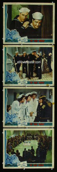 h698 IN THE NAVY 4 move lobby cards '41 Abbott & Costello as sailors!