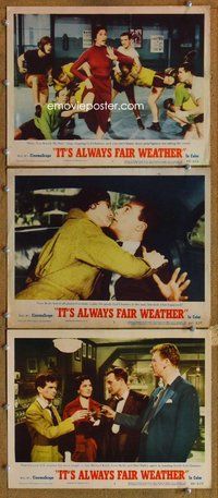 h782 IT'S ALWAYS FAIR WEATHER 3 move lobby cards '55 Kelly. Charisse