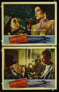 h884 JOURNEY INTO FEAR 2 move lobby cards '42 Orson Welles, Cotten
