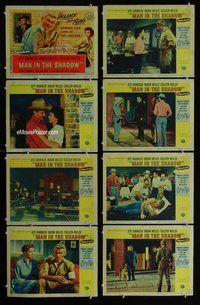 h164 MAN IN THE SHADOW 8 move lobby cards '58 Chandler, Orson Welles