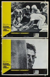 h892 MIDNIGHT COWBOY 2 move lobby cards '69 Dustin Hoffman in both!