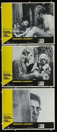 h797 MIDNIGHT COWBOY 3 move lobby cards '69 Dustin Hoffman, Jon Voight