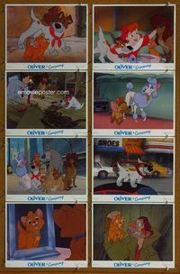 h187 OLIVER & COMPANY 8 int'l move lobby cards '88 Disney cats & dogs!
