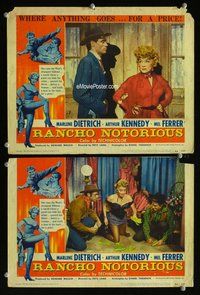 h905 RANCHO NOTORIOUS 2 move lobby cards '52 Marlene Dietrich, Lang