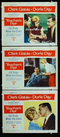 h810 TEACHER'S PET 3 move lobby cards '58 Doris Day, Clark Gable