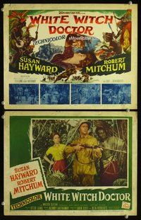 h932 WHITE WITCH DOCTOR 2 move lobby cards '53 Susan Hayward, Mitchum