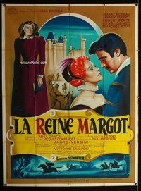 k228 QUEEN MARGOT French one-panel movie poster '54 Moreau, Grinsson art!