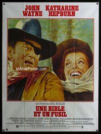k231 ROOSTER COGBURN French one-panel movie poster '75 John Wayne, Hepburn