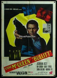 k538 BULLITT Italian one-panel movie poster '69 Steve McQueen, Robert Vaughn